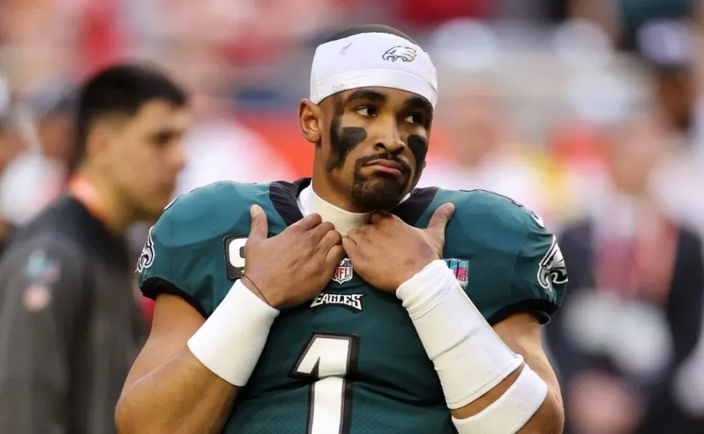 Jalen Hurts quarterback of the Philadelphia Eagles during Super Bowl LVII against the Kansas City Chiefs.