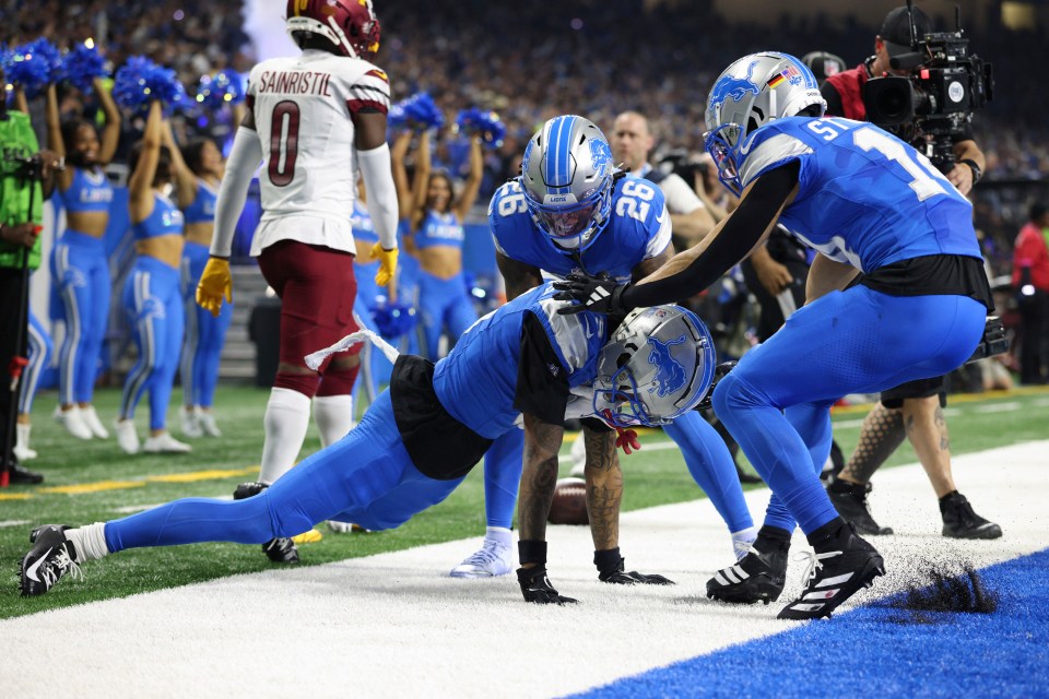 Detroit Lions player celebrating a touchdown.