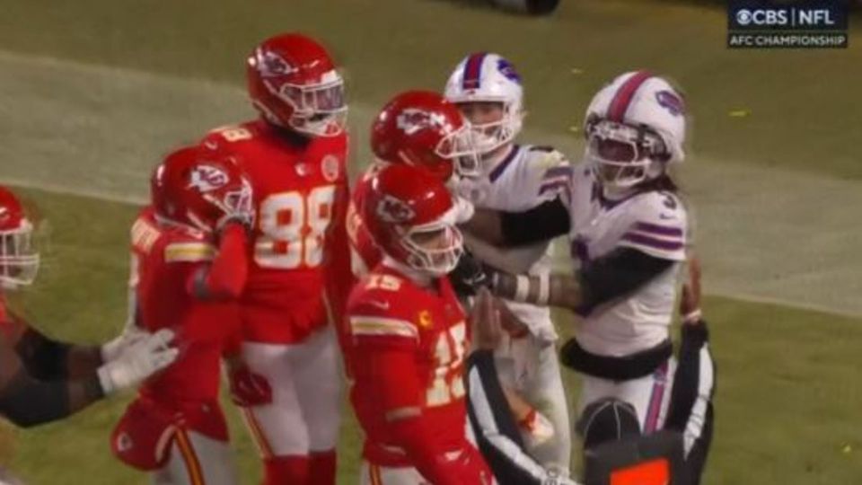 Kansas City Chiefs players celebrating after a play.