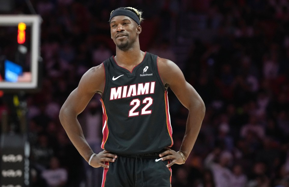 Jimmy Butler, Miami Heat player #22, on the court.