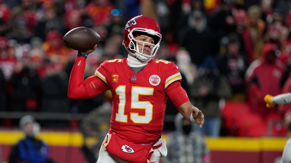 Patrick Mahomes throwing a football.